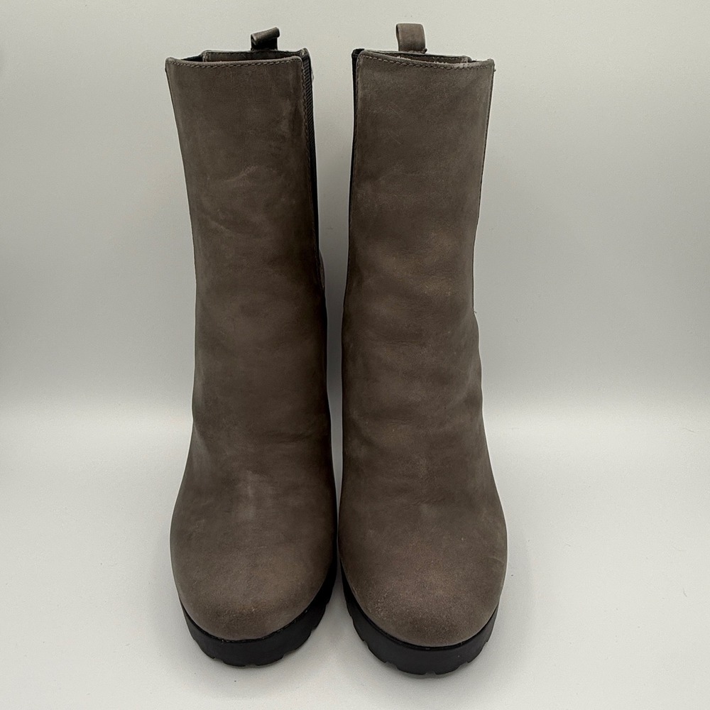 Rosegold Women Grey Suede Platform Chelsea Boots High Block Heel Lug Sole 38.5